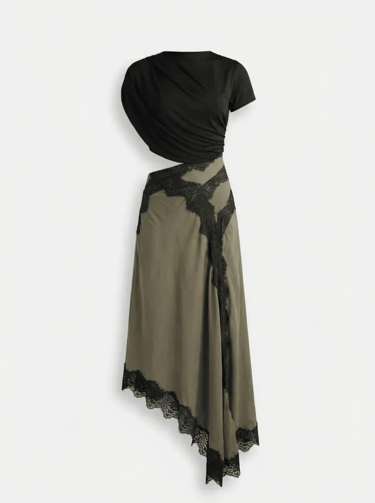 Chic Asymmetrical Top and Lace Maxi Skirt Set